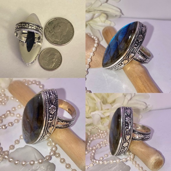 Exquisite Blue Flash Labradorite Gemstone Handmade Ring - Picture 4 of 5